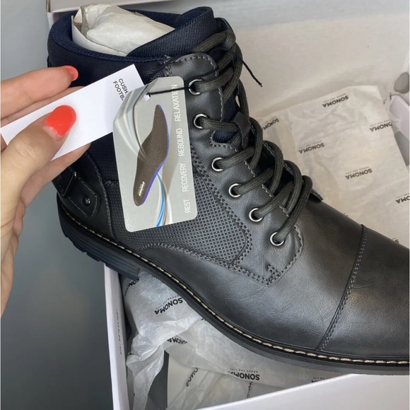 Sonoma Men’s Combat Boots Size 11W Wide Gray Lace-Up Casual Rugged Comfort Ortho - Picture 5 of 8